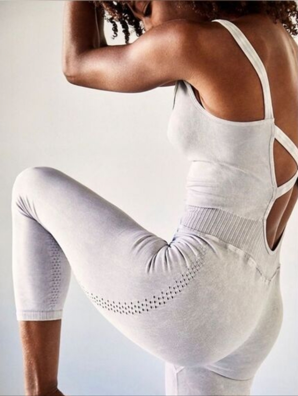 Free People Movement Good Karma Ice Gray Seamless Scoop-Back Jumpsuit - Picture 5 of 8